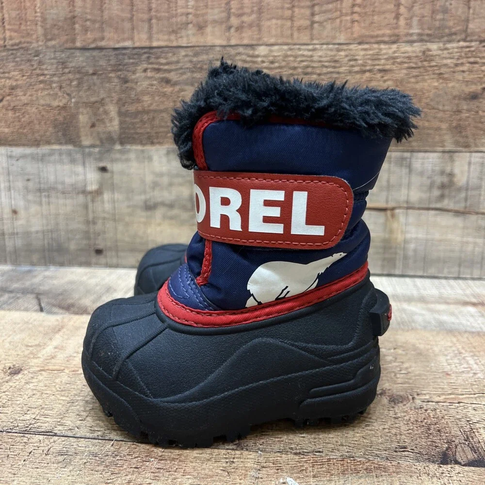Sorel Toddler Boys Baby Winter Snow Boots Blue/Black/Red Faux Fur Size 5
